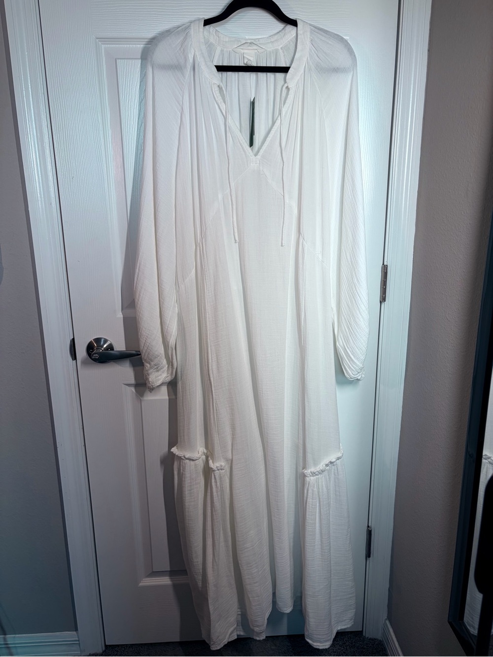 NWT! H&M White Maxi Peasant Dress with Tie Neck - Picture 3 of 14
